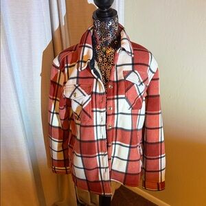 Womans Rust , cream and black plaid light jacket